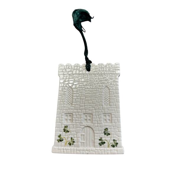 Donagal Belleek creamy white porcelain castle ornament green shamrock details - Picture 1 of 5